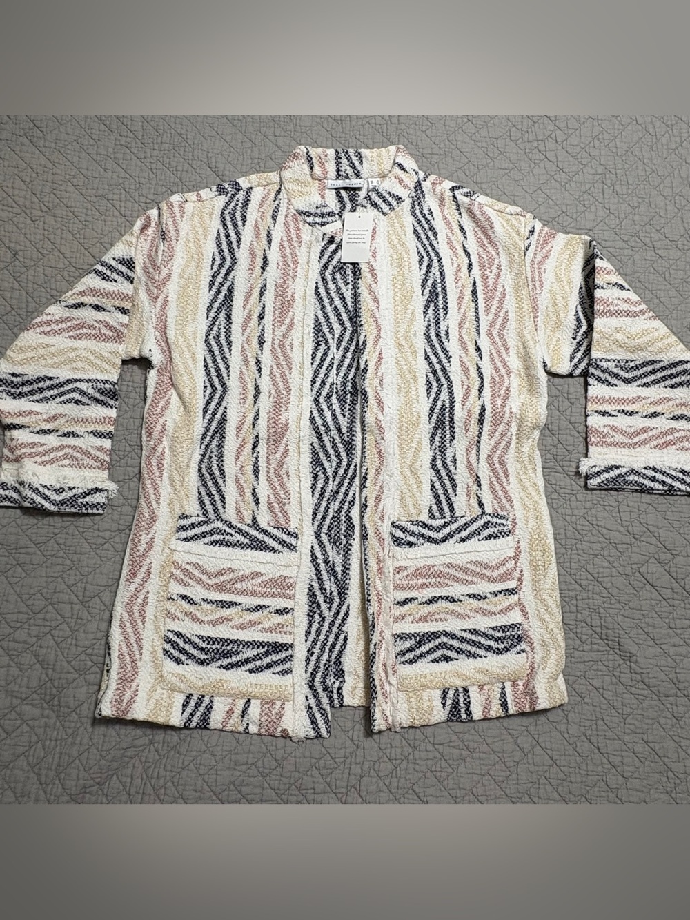 Susan Graver Multi Color Jacquard Woven Open Jacket Cardigan Tribal Striped 4